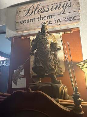 Large Vintage Traditional Chinese Guan Yu Boxwood Style Resin Warrior Statue Fig